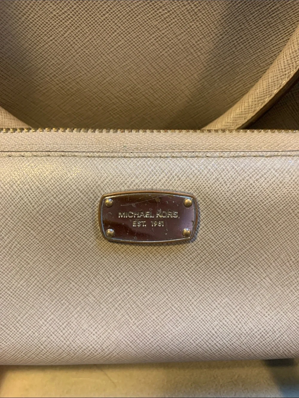Michael Kors Light Gray Saffiano Leather Bag with Matching Wallet